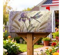 Housse de boîte aux lettres magnétique avec libellule inspirée de la nature, iris et blé printanier, pour décoration de jardin, terrasse, 53,3 x 64,9 cm