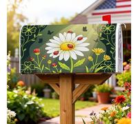 Housse de boîte aux lettres magnétique en forme de chrysanthème, motif coccinelle, fleur printanière, vert printemps, 45,7 x 53,3 cm
