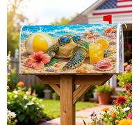 Housse de boîte aux lettres magnétique en forme de tortue, motif hibiscus, motif ballon de plage tropical, bleu, 53,3 x 64,9 cm