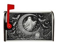 Housse de boîte aux lettres magnétique fantôme, croissant de lune, chauve-souris, Halloween, noir, pour décoration de pelouse, 45,7 x 53,3 cm