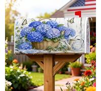 Housse de boîte aux lettres magnétique motif hortensia, arrosoir rustique bleu printanier, couverture décorative pour boîte aux lettres pour décoration de jardin, cour, 53,3 x 64,9 cm