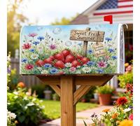 Housse de boîte aux lettres magnétique pour décoration de porte d'entrée Motif fraises et fleurs fantaisies d'été Rouge 45,7 x 53,3 cm