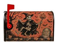 Housse de boîte aux lettres magnétique squelette effrayante citrouilles chauve-souris Halloween orange pour décoration de porte d'entrée 53,3 x 64,9 cm
