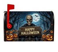 Housse de boîte aux lettres magnétique squelette effrayante citrouilles chauve-souris Halloween pour décoration de maison et de jardin 53,3 x 64,9 cm