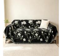 Housse De Canapé 1 Pcs Lavable avec Franges, Jeté De Canapé Chenille, Plaid Protection Canapé pour Canapé 2/3 Places, Lit, Fauteuil, Animaux Et Enfants(Black,71”x91”(180x230cm))