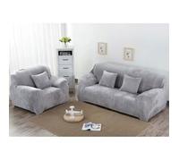 Housse de Canapé - - 3 Places - Velours Gris - Extensible - Anti-dérapant Gris