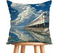Housse De Canapé 80x80 cm Coussin Canape Train Coussin Decoratif Lin Impression Recto Verso avec Fermeture éclair Invisible Sea 1-76AG8