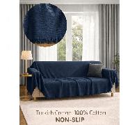 Housse de canapé antidérapante à pompons - 100 % coton - 180 x 300 cm - Douce et confortable, fabriquée en Turquie 180*300Géométrique,Motif texturéCoton