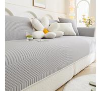 Housse de canapé antidérapante et lavable, rafraîchissante, pour canapé 1 ou 4 places, respirante, protection en fourrure de soie glacée, toutes saisons, gris, 90 x 210 cm