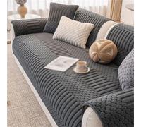 Housse de canapé, coussin de canapé Sherpa doux antidérapant la protection | Couverture de plusieurs tailles adaptée aux canapés et causeuses sectionnels, rayures et taches(Dark gray,110*300cm)