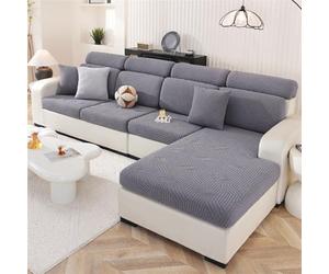 Housse de canapé d'angle extensible, antidérapante et douce pour fauteuil 1/2/3/4 places avec appui-tête Gris foncé (60-80 cm)