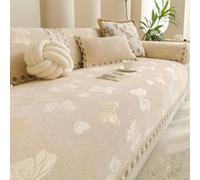 Housse De Canapé De Luxe en Chenille, Housses De Canapé Et Confortables | Jeté De Canapé À Motif Nœud Et Cœur, Couverture Décorative Antidérapante For Salon, Chambre À Coucher(Beige,110x340cm)