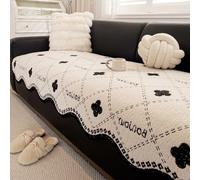 Housse de canapé de Noël lavable en chenille antidérapante à carreaux pour animal domestique avec accoudoirs et dossier - Noir - 110 x 260 cm