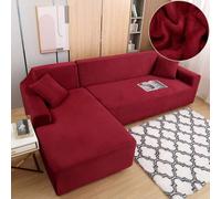 Housse de canapé en L, housse de canapé d'angle en peluche épaisse extensible avec 2 housses de coussin pour canapé 3 places + 3 places de type L,Bordeaux