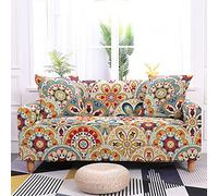 Housse de Canapé Ethnique Bohème Extensible 1/2/3/4 Places Maison Salon Décoration Housse de Canapé Polyester Housse de Canapé Mandala Lotus Patchwork Housses de Sofa (Vert 2,2 Places)