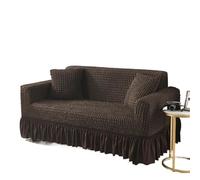 Housse de canapé extensible universelle avec jupe élastique motif grille à bulles pour 1/2/3/4 places Marron foncé (190-230 cm)