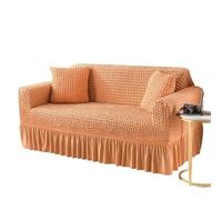 Housse de canapé extensible universelle avec jupe - Grille élastique à bulles pour canapé 1/2/3/4 places, idéale pour salon, causeuse et fauteuil (Orange, 2 places, 140-180 cm)