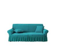 Housse de canapé extensible universelle avec jupe, motif grille à bulles élastique, pour canapé 1/2/3/4 places de 190 à 230 cm, bleu lac, protection durable pour salon, décoration d'intérieur