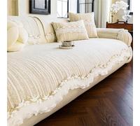 Housse de canapé, Housse de canapé d'été, Housses de canapé en Soie glacée rafraîchissante, Housse de Coussin de canapé antidérapante Moderne avec Volants en Dentelle(Coffee,90 * 320cm)