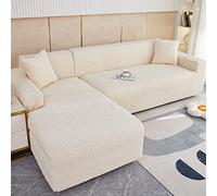 Housse de Canapé Jacquard Beige Housse de Canapé d'angle Spandex Extensible Housse Canape Amovible Lavable Housse Canapé 3 Places Moderne Couvre Canapé Universel Antidérapant Sofa Cover