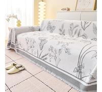 Housse de canapé Printemps-été, Couverture de canapé en Chenille réversible avec Franges, Couverture de canapé antidérapante et Lavable, Couverture protectrice pour Meubles,Gris,180 * 340cm