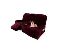 Housse de canapé relax inclinable électrique 2/3 places, housse élastique | Jacquard antidérapant avec poches et accoudoirs, housse amovible et lavable.(Rosso Vino,2 Posto)