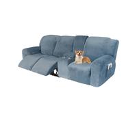 Housse de canapé relax inclinable électrique 2/3 places, housse élastique | Jacquard antidérapant avec poches et accoudoirs, housse amovible et lavable.(Grigio-blu,3 Posto)