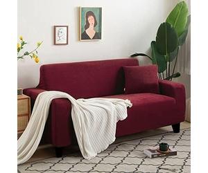 Housse de canapé universelle élastique, 3 places, douce, anti-taches, lavable, convient pour canapé-lit, d'angle avec méridienne (rouge rétro, 190-230 cm)