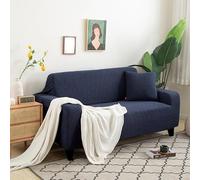 Housse de canapé universelle élastique, 3 places, vert sauge, douce, anti-taches, lavable, convient aussi pour canapé-lit, canapé d'angle avec méridienne (bleu foncé, 4 places (235-300 cm)