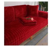 Housse de canapé universelle en velours à carreaux en peluche antidérapante épaissie pour salon - Housse de canapé en flanelle chaude - Serviette d'accoudoir et de dossier (Rouge, 90x240cm, 1 pièce)