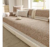 Housse de canapé vintage de luxe en chenille douce avec bordure en dentelle | Élégante housse de protection de meubles, adaptée aux animaux domestiques, couverture décorative pour canapé en forme de L