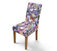 Housse de Chaise Insectes Graffiti Violet Housse de Chaise Salle à Manger Spandex Extensible House de Chaise à Manger Amovible Lavable Housses de Chaises Universel pour Mariage,Cuisine 6 Pièces