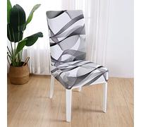 Housse de Chaise Ondulation Gris - Blanc Housse de Chaise Salle à Manger Universelle Housse de Chaise Extensible pour Hotel Restaurant Fete Banquet Decoration Housse Chaise(2 Pièces)