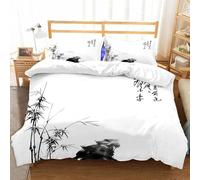Housse de Couette 1 Personne 140x200 Style Chinois Parure de lit Microfibre Ensemble de Literie 3D Peinture à L'encre Noir et Blanc Housse Couette et 2 Taies d'oreiller 65x65 pour Enfants k.181