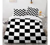 Housse de Couette 1 Personne 90x190 Motif à Carreaux Noir et Blanc Parure de Lit Microfibre Ensemble de Literie 3D Noir et Blanc Housse Couette et 2 Taies d'oreiller 65x65 pour Enfants k.1588