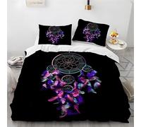 Housse de Couette 1 Personnes 90x190 Attrape Reve Noir Parure de lit Enfant pour Adulte et Adolescents Parure de Lit 90x190 avec Fermeture Éclair et 2 Taies d'oreiller 65x65, Microfibre Douce Literie