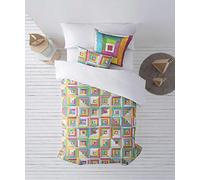 Housse de Couette 100% Coton Motif Patchwork pour lit de 90 cm (155 x 220 cm)
