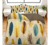 Housse de Couette 140 x 200 cm Bohême Animaux Plumes Parures de Lit Enfants Polycoton Douce et Confortable Housse de Couette Impression 3D avec 2 Taie d'oreiller pour Adolescents, Crème