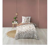 Douceur d'Intérieur Parure de lit 2 pièces Maiwen 140x200 cm 100% coton motif végétal Mocha