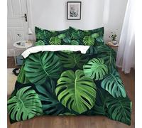 Housse de Couette 140 x 200 cm en Microfibre Feuilles de Palmier Végétales, Ensemble de Literie Plante Tropicale Monstera avec Taies d'Oreiller, Respirant et Ultra Doux, Parure de Lit Imprimée Légère