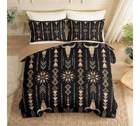 Housse de Couette 140 x 200 cm Vintage Art pour Enfant Fille Garcon, Crâne De Taureau Motif Flocon Chevrons Triangle Imprimées Décor Parure de Lit, Beige Marron Microfibre Douce Housses de Couettes