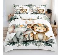 Housse de Couette 140x200 Animaux Forêt - Parure de Lit Motif Famille Animaux Enfant Réversible avec 2 Taies d'oreiller 65x65, Microfibre Ultra Douce avec Fermeture Éclair - 3 Pièces Rc2t543
