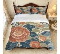 Housse de Couette 140x200 Camélia du Japon Parure de Lit 1 Personne Plantes au Style Vintage 3 Pièces Housse Couette en Microfibre Douce Imprimé 3D avec 2 Taies d'oreiller 65x65 cm r-59