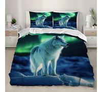 Housse de Couette 140x200 cm Animal Loup Arctique Parure de Lit 1 Personne Microfibre Douce Confortabl Paysage Arctique Ensemble de literie pour Ado Enfants