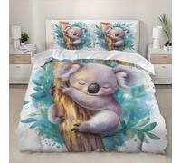 Housse de Couette 140x200 cm avec 2 Taie Oreiller 65x65 cm Motif Koala Mignon Parure de Lit 1 Personne Microfibre Douce Confortabl Blanc Ensemble de literie pour Ado Enfants