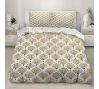 Housse de Couette 140x200 cm avec 2 Taie Oreiller 65x65 cm Style GéOméTrique en éVentail Parure de Lit 1 Personne Microfibre Douce Confortabl Blanc Ensemble de literie pour Ado Enfants