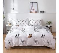 Housse de Couette 140X200 cm Bouledogue FrançAis Blanc Parure de Lit 1 Personne pour Adolescents Respirant Microfibre Housse de Couette avec Fermeture Éclair + 2 Taie d'oreiller 65x65 cm