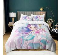 Housse de Couette 140x200 cm Sirène Dessin Animé, Parure de Lit 1 Personnes en Microfibre Douce, Ensemble de Literie Illustration Aquarelle avec 2 Taies d'oreiller 65x65 cm pour Décoration de Chambre