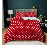 Housse de Couette 140x200 Enfant Pois Rouges 3D Imprimé Parure de Lit 1 Personne Fille 3 Pièces Doux Microfibre Literie avec Fermeture Éclair et 2 Taies d'oreiller 65x65 cm d-2439
