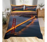 Housse de Couette 140x200 Enfant Pont Golden Gate 3D, Chambre Ado | Microfibre Douce, Anti-froissage, Paysage côtier Parure de Lit 1 Personne, 1 Taie D'oreiller, Fermeture Éclair Cachée